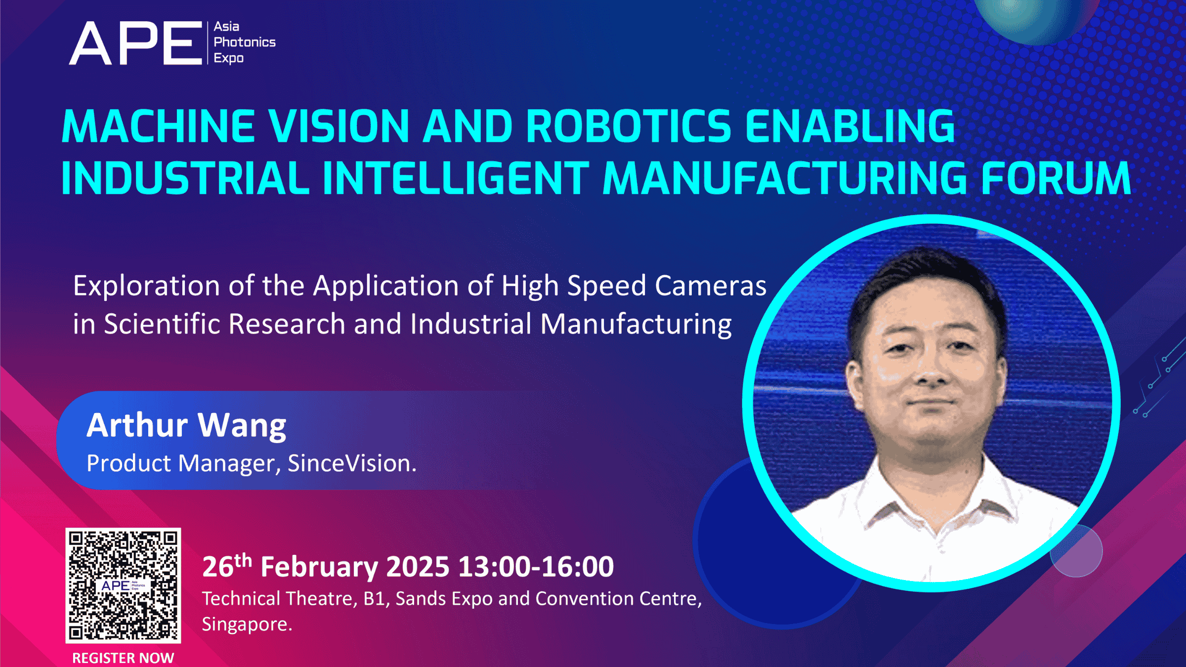 Arthur Wang will speak on machine vision and robotics at the Asia Photonics Expo 2025